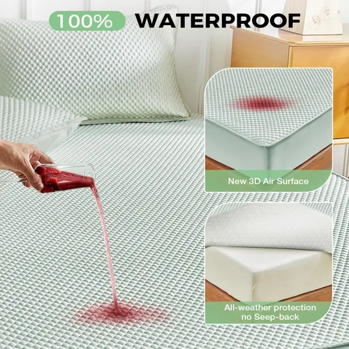 Vista 8 de Tokokimo Protector de colchón refrescante, protector de colchón impermeable de enfriamiento de tamaño completo con 2 fundas de almohada, funda