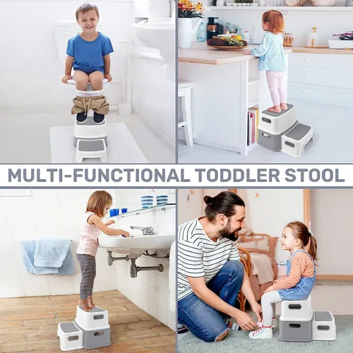 Vista 5 de GAOMON Taburetes de 2 escalones para niños, taburete antideslizante para lavabo de baño, taburete de dos pasos para niños pequeños, taburete