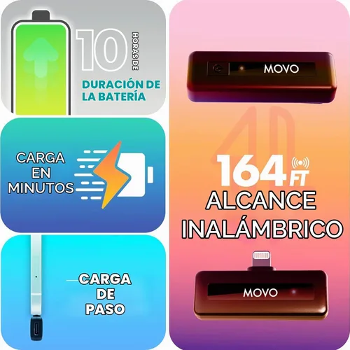 Vista 7 de Movo Micrófono inalámbrico Mini DI Duo - Micrófono de grabación de video para iPhone con micrófono Lavalier, batería de 10 HR, rango de 164 pies