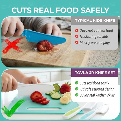 Vista 5 de Tovla Jr - Juego de cuchillos seguros para niños para cocina real, cuchillos de cocina para niños pequeños, herramientas de cocina Montessori STEM