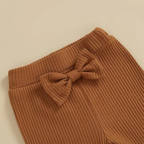 Vista 3 de Pantalones acampanados para bebé niña, color sólido, acanalados, con volantes, pantalones acampanados