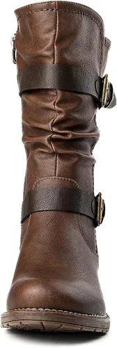Vista 4 de GLOBALWIN - Botas de vestir a media pantorrilla para mujer, botas de motociclista para mujer