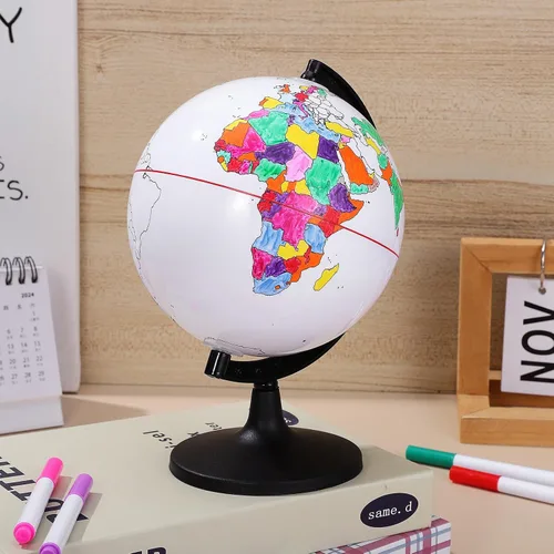 Vista 8 de TOYANDONA Globo mundial en blanco con soporte, mapa de borrado en seco, globo de tierra redondo para profesores geográficos, decoración de escritorio