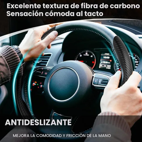 Vista 2 de GSPSCN Cubierta Universal de Volante de Coche de Fibra de Carbono Antideslizante, Cubierta de Volante Mariposa, Protector de Volante Segmentado Negro