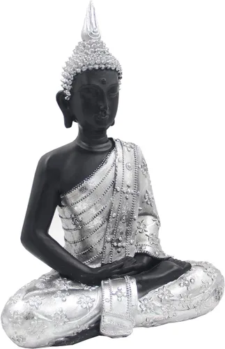 Vista 3 de DharmaObjects Estatua de Buda meditando Zen Mindfulness Peace Harmony (plata, 11 pulgadas)