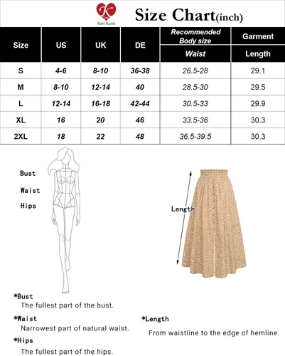 Vista 6 de Kate Kasin Faldas por debajo de la rodilla con bolsillos para mujer, a la moda, elásticas, de cintura alta, casuales, bohemias, holgadas