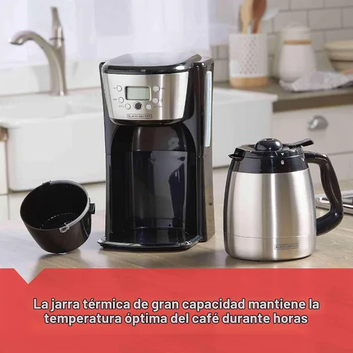 Vista 4 de Black+Decker Cafetera térmica, 12 tazas, programable, controles digitales, negro y plateado, CM2036SC