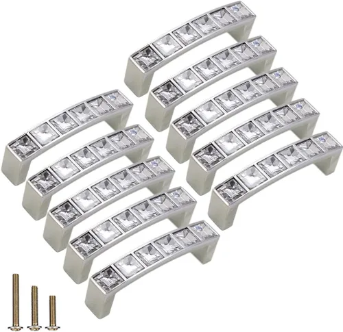 Vista 9 de Paquete de 4 Pomos Tiradores Cuadrados Extra Grandes de Cristal con Strass para Gabinetes Manijas, Pomos Brillantes de Cristal Tipo Diamante