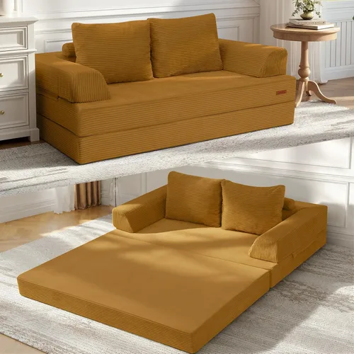 Vista 22 de COMAX Sofá cama futón, sofá cama convertible 4 en 1, sofás deshuesados para sala de estar, sofá biplaza plegable pequeño plegable que ahorra Gris