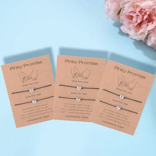 Vista 5 de Sannyra Pinky Promise Pulseras para amistad y pareja a distancia, 26 letras, alfabeto, regalos para ella, regalos de graduación, 2 piezas