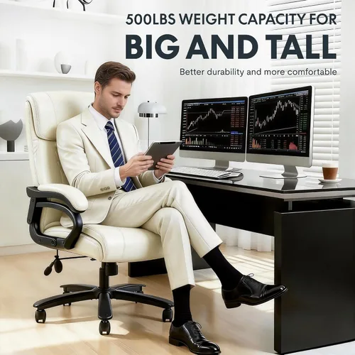 Vista 5 de FLEXISPOT Silla de oficina grande y alta de 500 libras para personas pesadas, silla de computadora de respaldo alto resistente con reposabrazos