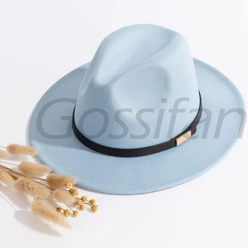 Vista 109 de Sombreros Fedora para hombre, sombrero Panamá de ala ancha con cinturón clásico Unisex Felt Fedora, Adjustable Fit, Breathable Sweatband, All-Day