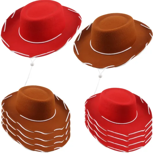 Vista 9 de Paquete de 10 sombreros de vaquero para niños, sombrero de vaquero occidental de fieltro para niños y niñas, cumpleaños, Halloween, suministros