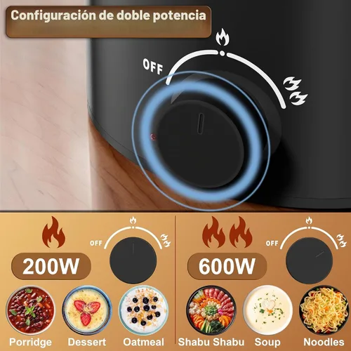 Vista 4 de Topwit Olla eléctrica, olla eléctrica, olla ramen de 1.6 L, olla eléctrica multifuncional para pasta, shabu-shabu, avena, sopa y huevo con Negro