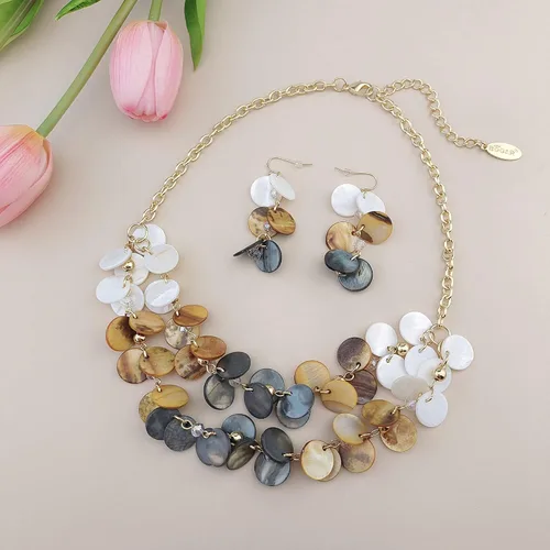 Vista 3 de BOCAR 2 Layer Statement Choker Shell Necklace and Earring Set for Women Gift