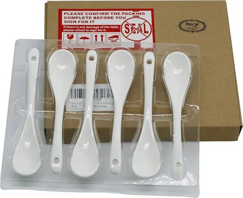 Vista 2 de Mecai - Cucharas de huevo de porcelana blanca, 5 pulgadas, juego de 6 Para el postre, para el café, para el té