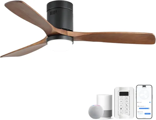 Vista 25 de CACI Mall Ventiladores de techo inteligentes de madera de 52 pulgadas con luces y control remoto, 3 cuchillas, perfil bajo, moderno, compatible