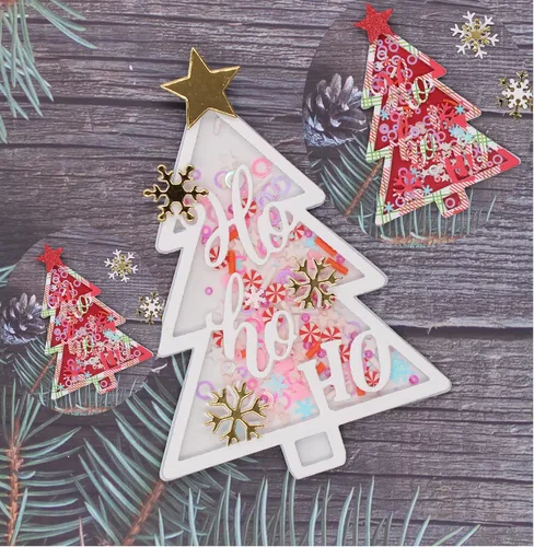 Vista 3 de Juego de 2 troqueles de metal para árbol de Navidad, copos de nieve, estrella, corte, troqueles, manualidades, álbumes de recortes, papel decorativo