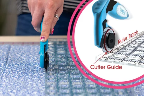 Vista 2 de TrueCut - Cortador giratorio recto – Cortador de ruedas ergonómico de 1.772 in para tela y manualidades – zurdo o diestro – Regla de guía y guía