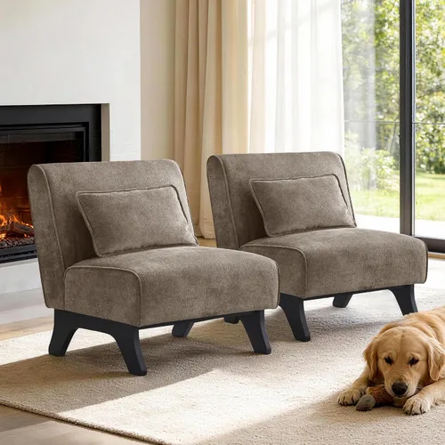 Vista 22 de Silla de acento tapizada sin brazos, sillas modernas y cómodas para sala de estar con patas de madera y almohadas, sofá cama lateral para dormitorio