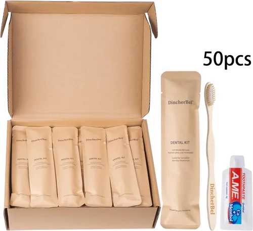 Vista 2 de Kit de cepillos de dientes de viaje a granel, cepillos de dientes desechables con pasta de dientes (0.11 onzas), artículos de tocador envueltos