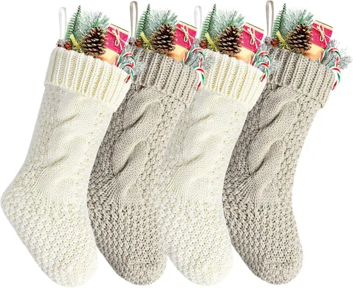 Vista 13 de Calcetines navideños de punto trenzado a granel, color azul, 18 pulgadas, para decoración navideña, paquete de 4