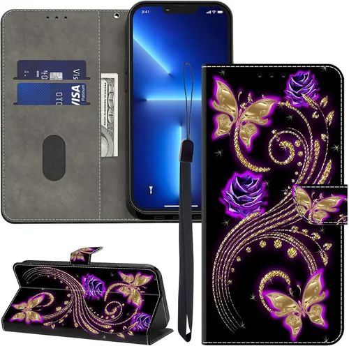 Vista 18 de ALILANG Funda para iPhone 13 Mini/iPhone 12 Mini de 5.4 pulgadas con soporte para tarjeta de crédito, funda magnética protectora de piel sintética