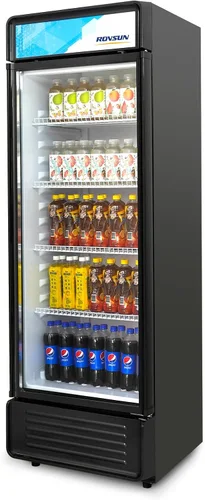 Vista 13 de ROVSUN Refrigerador Comercial con Vitrina de 3 Pies Cúbicos, Enfriador Refrigerador de Bebidas con Puerta de Vidrio Exhibidor Refrigerador c/LED