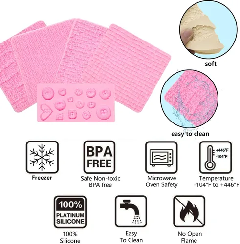 Vista 3 de Fondant - Moldes de silicona para chocolate, para tejer con botón (5 unidades), diseño de suéter con textura de impresión de punto para baby shower