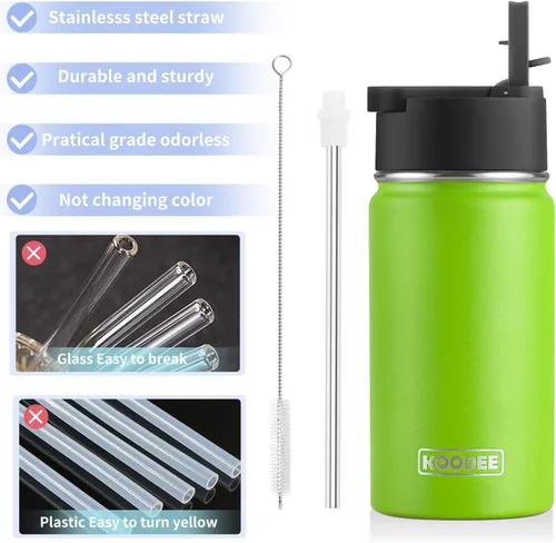 Vista 3 de koodee Botella de agua para niños, botella de agua de acero inoxidable de 12 onzas con aislamiento al vacío para la escuela, botella de agua de boca