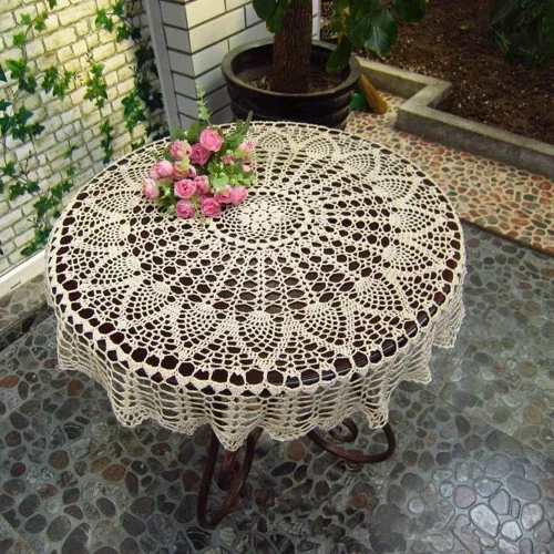 Vista 17 de USTIDE Mantel redondo de algodón hecho a mano, color beige, para boda, 31 pulgadas