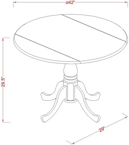 Vista 13 de East West Furniture DLFR5-BLK-02 - Juego de mesa de comedor moderno de 5 piezas, incluye una mesa redonda de madera con gotas y 4 sillas tapizadas