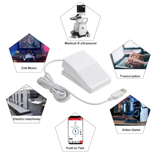 Vista 2 de iKKEGOL Pedal de pie USB mejorado con interruptor óptico, completamente silencioso, sin tacto, sonido de pulsación rápida, programable, para PC