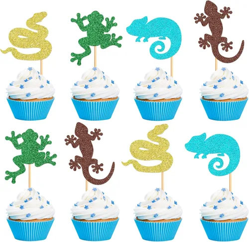 Vista 17 de Ercadio Paquete de 25 adornos para magdalenas de gatos, palillos para tartas de gatos negros, selecciones de cupcakes de animales, decoraciones