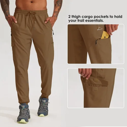 Vista 3 de Willit Pantalones deportivos de senderismo para hombre, ligeros, de secado rápido, con bolsillos con cremallera