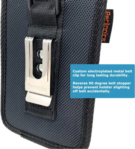 Vista 7 de Funda de nailon con doble bolsillo para teléfono. Bolsa con clip para cinturón con cierre de hebilla ajustable de liberación rápida. Lleva dos