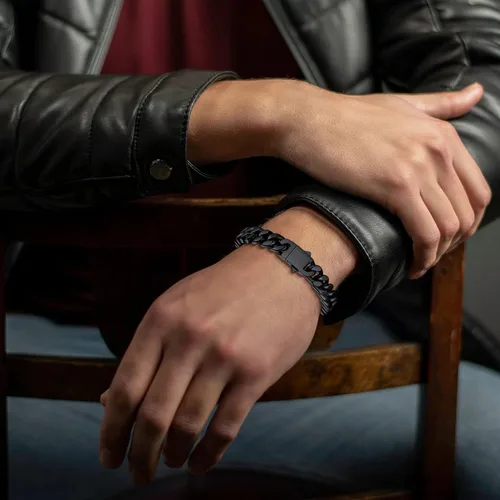 Vista 4 de ChainsProMax Pulseras de cadena cubana de acero inoxidable para hombre, 5790.472 in de ancho, 7.58.39 pulgadas de largo, negrodorado