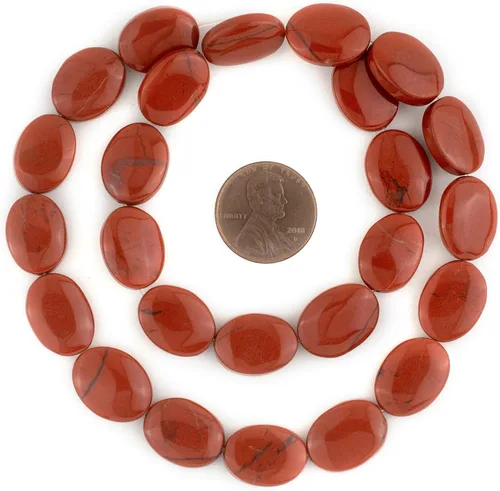 Vista 2 de TheBeadChest - Cuentas planas ovaladas de jaspe rojo, 0.591 x 0.472 in, hebra de 19.5 pulgadas