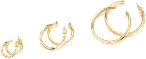 Vista 3 de PAVOI Aretes de aro chapados en oro de 14 quilates para mujer, aretes de aro de oro infinito de 0.079 pulgadas de grosor, aretes de bucle chapados