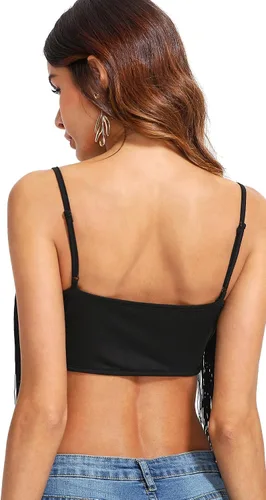 Vista 2 de Romwe Camiseta corta con tirantes delgados y cuello en V para mujer