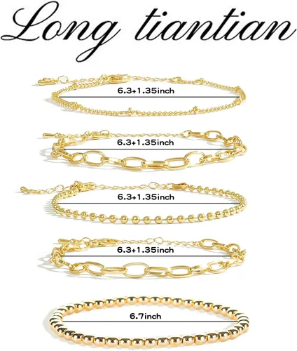 Vista 155 de Long tiantian Pulsera de oro gruesa para mujer, pulseras de oro delicadas, pulseras para mujer, pulseras apilables de eslabones de cadena