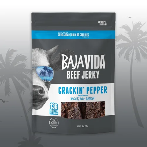 Vista 4 de Baja Beef Jerky - Cecina de res 100% natural, cetogénica, sin gluten, cecina artesanal baja en calorías, 0.46 oz de proteína por porción, sin