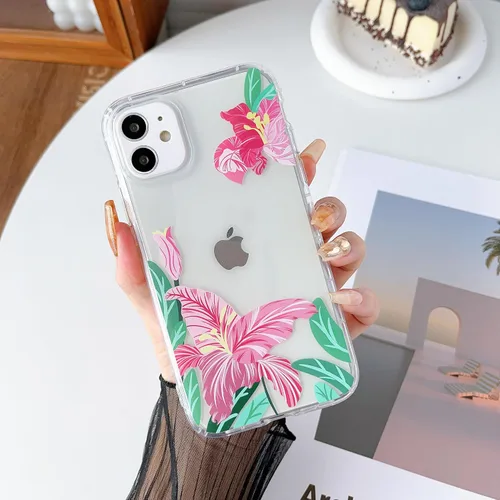 Vista 6 de DEFBSC Compatible con iPhone 11, diseño de estampado de flores, funda de TPU suave para teléfono, delgada, elegante, a prueba de golpes, para Negro