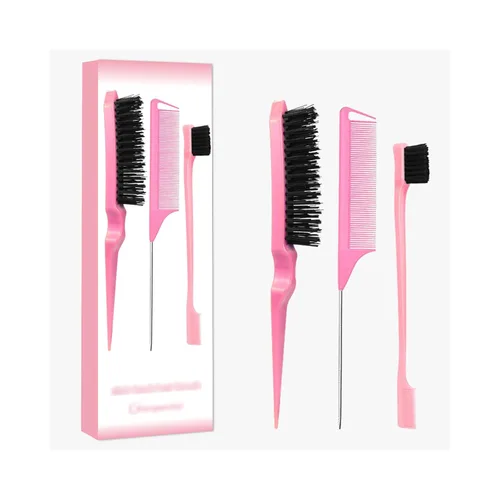 Vista 6 de Cepillo de pelo Slick Back, cerdas de jabalí, forma rectangular, cepillo para definir y desenredar rizos para mujeres y hombres (Negro)