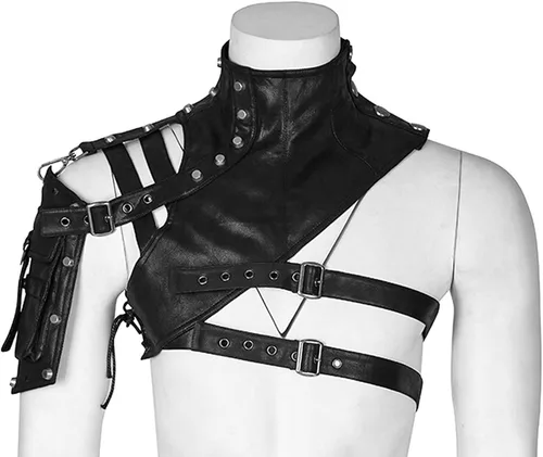 Vista 2 de gzqirun Cinturón para hombre con arnés de pecho Steampunk de cuero PU armaduras de hombro soldado gótico mujer Moto y brazo bolsa hombres
