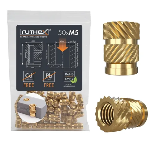 Vista 33 de Ruthex 1/4" Insertos Roscados Cortos - 20 Piezas RX-1/4“-20x6.4 Inserto de Ajuste Térmico de Latón para Partes de Plástico - Pulgadas Tuercas