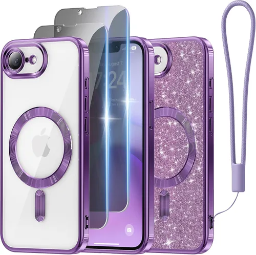 Vista 27 de Meifigno - Funda diseñada para el iPhone 16 Pro de 6.3", [Tarjeta de purpurina y correa para la muñeca] [Compatible con MagSafe]