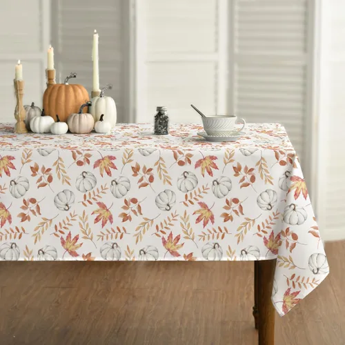 Vista 8 de Horaldaily Mantel rectangular de otoño de 52 x 70 pulgadas, diseño de calabazas y hojas azules de cosecha de otoño de Acción de Gracias