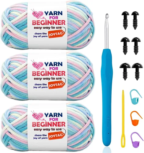 Vista 57 de Hilo de Ganchillo para Principiantes Verde Manzana Hilo de Algodón para Tejer y Tejido - Kit de Ganchillo para Principiantes - 3 * 50g