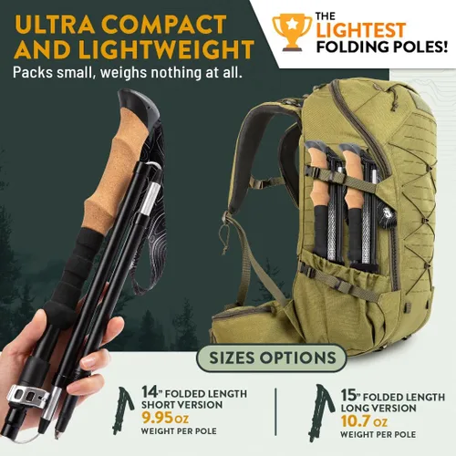 Vista 3 de Bastones de trekking para niños y bastones de senderismo plegables de la marca USA – Ultra fuertes y ligeros – Bastones de senderismo de aluminio